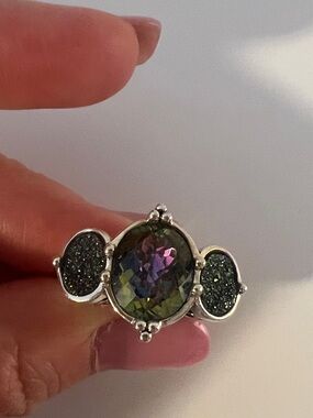 Sterling Silver Mystic Topaz and Druzy Statement Ring - Pink